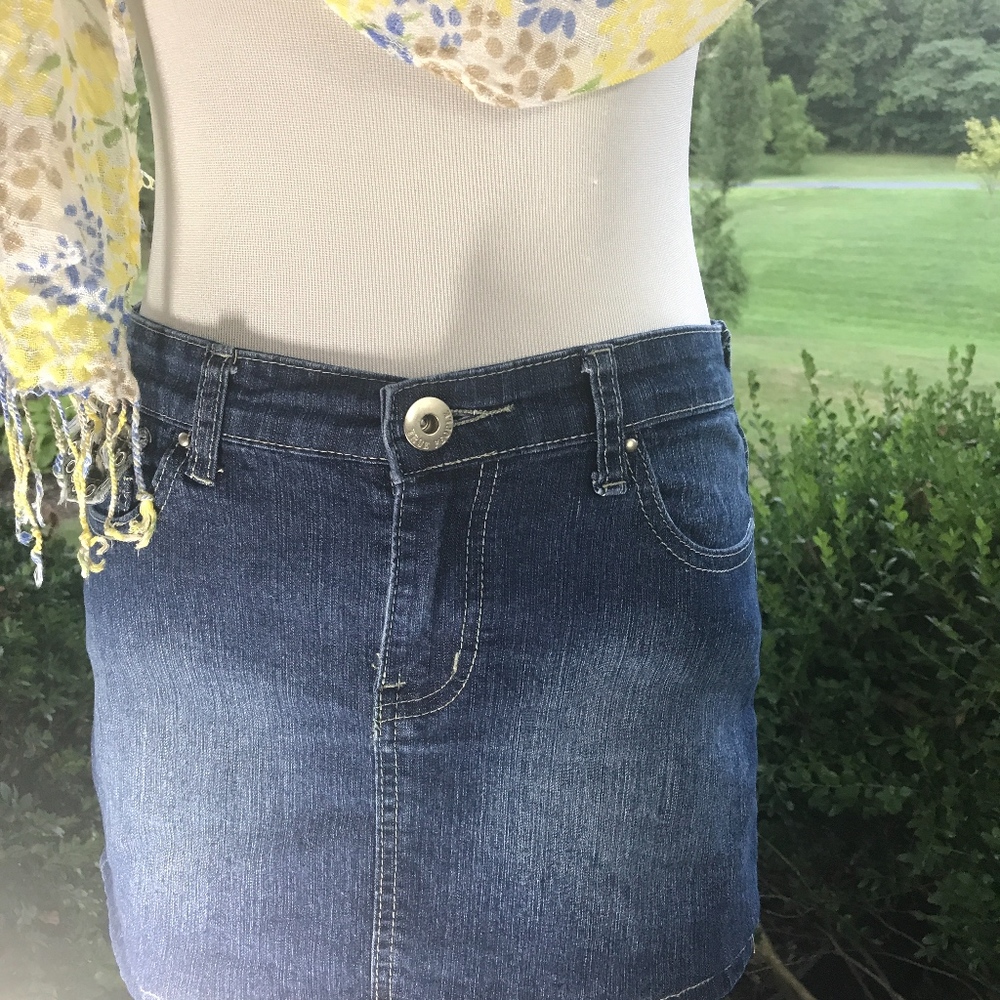 True People Blue Jean Mini Skirt with Camo